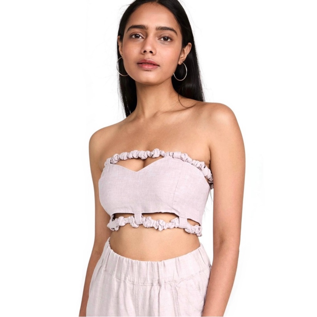New Ganni Purple Strapless Crop Top